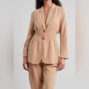 Y.A.S Beige Smocked Waist Mid-Length BLAZER  Sz S